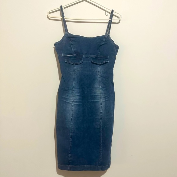 Vintage 90’s Rampage Denim Knee Length Body-con Dress Size 7 - Picture 3 of 7